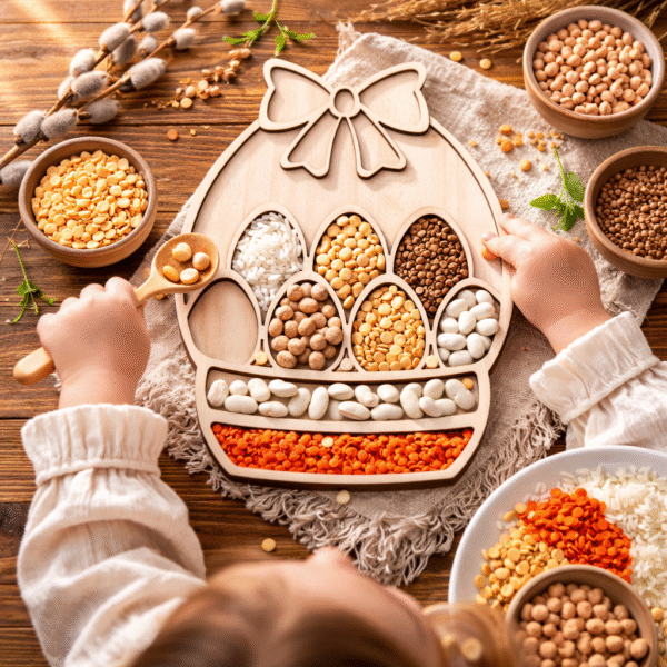 Koszyk Wielkanocny - Drewniana Wysypywanka Sensoryczna