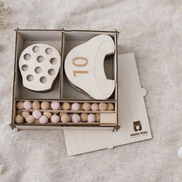 Puzzle matematyczne "Grzybek" - drewniana układanka Montessori + szczypce i pompony