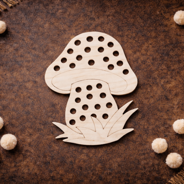 Drewniana układanka Montessori z pomponami Grzybek