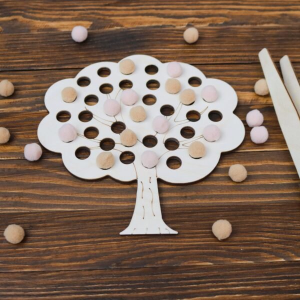 Drewniana układanka Montessori z pomponami Drzewo