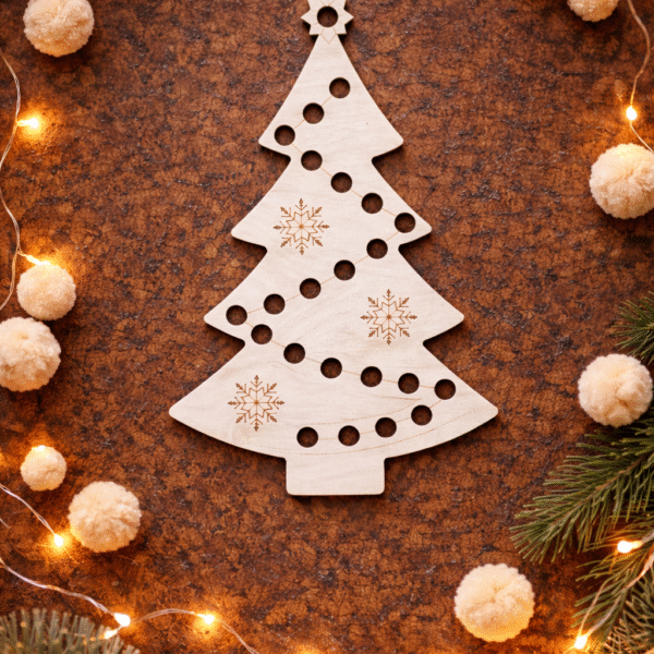 Drewniana układanka Montessori z pomponami Choinka Model 1