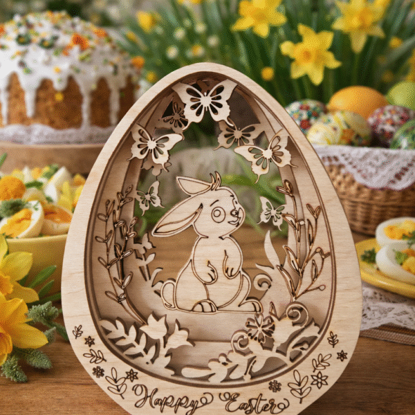 Drewniana Dekoracja Wielkanocne Jajo z Zajączkiem