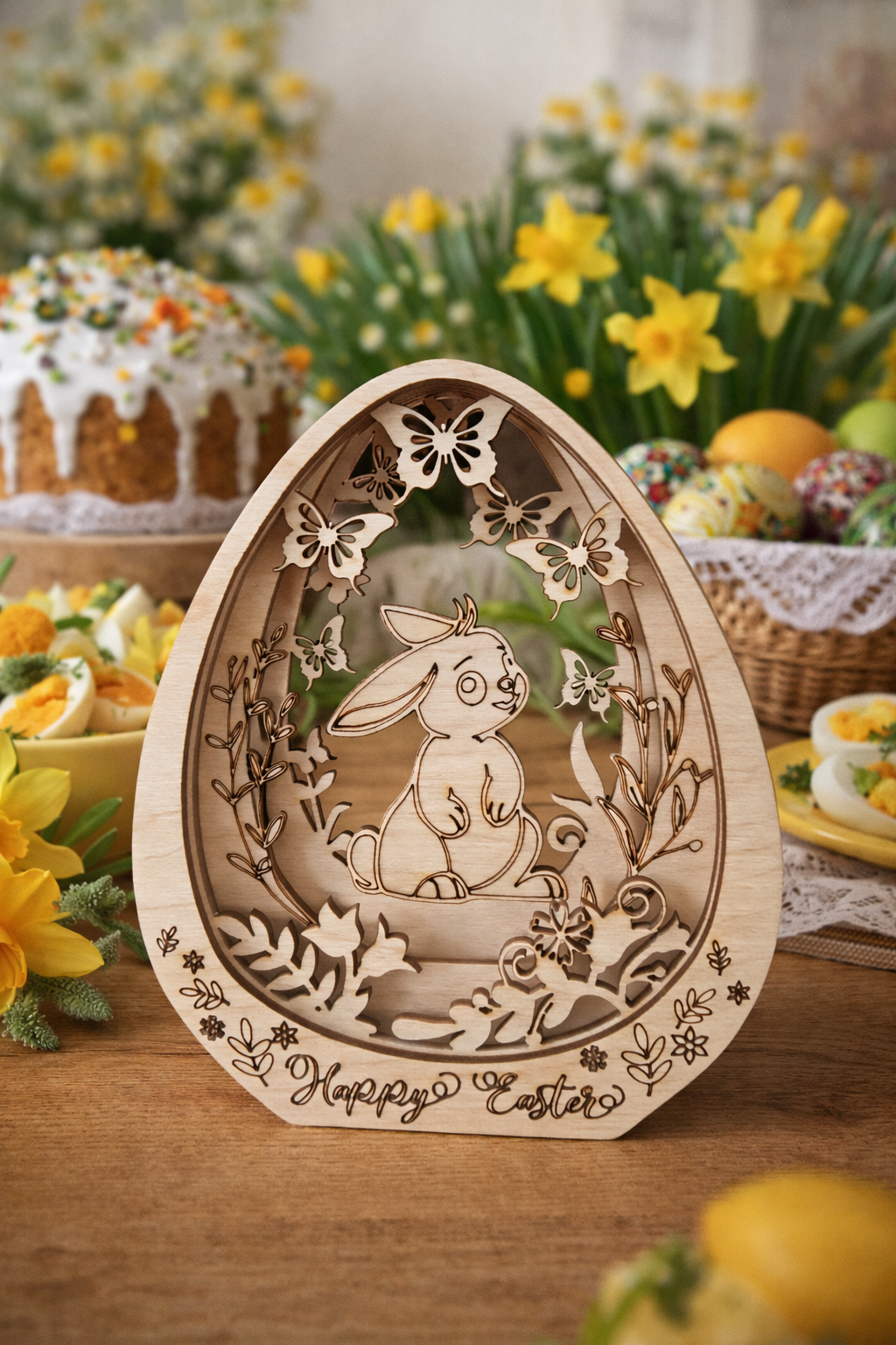 Drewniana Dekoracja Wielkanocne Jajo z Zajączkiem