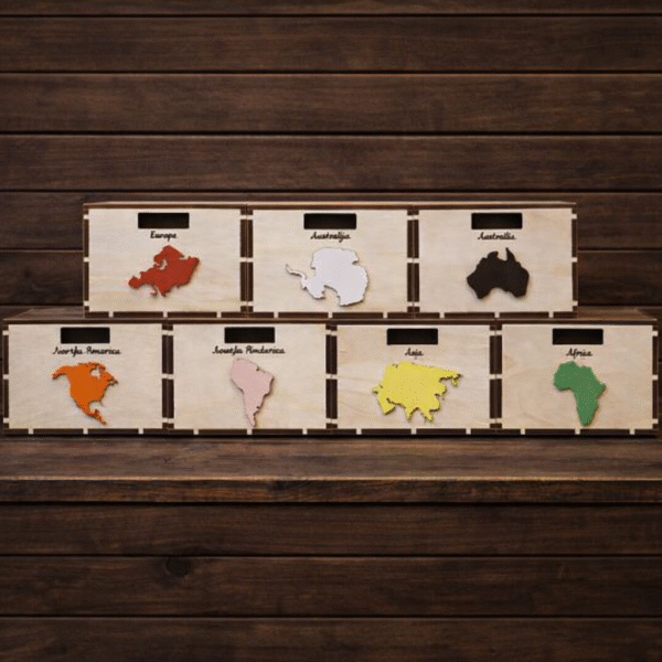 Drewniane pudełko „Kontynenty”