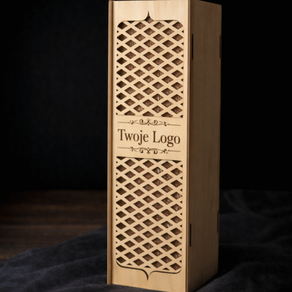 Wyjątkowy upominek – eleganckie drewniane pudełko na butelkę (Model C)