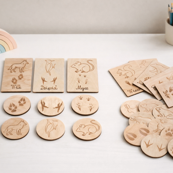 Drewniane Memory edukacyjne dla dzieci inspirowane naturą