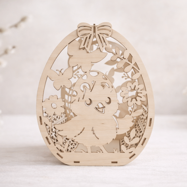 Drewniany koszyk wielkanocny – dekoracyjny, naturalny Wielkanocne Kurczątko