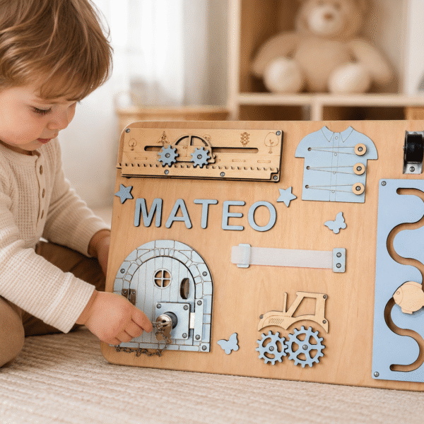 Personalizowana Tablica Manipulacyjna Montessori z Imieniem Dziecka – 30 × 40 cm
